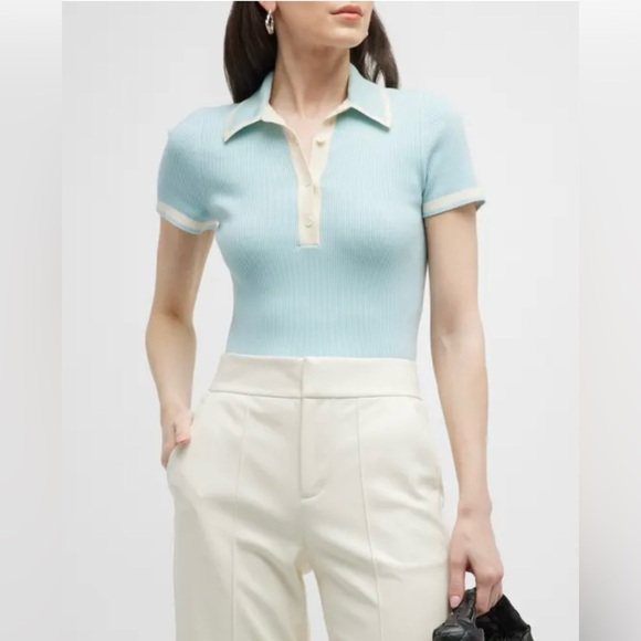 Alice + Olivia Sweaters - Alice + Olivia Pia Ribbed Wool Blend Knit Polo Size Small